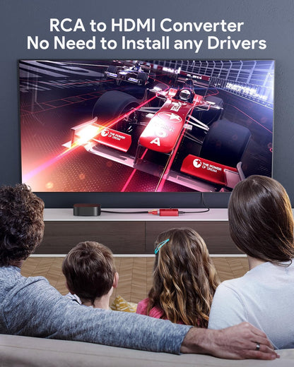 ABLEWE RCA to HDMI,AV to HDMI Converter, 1080P Mini RCA Composite CVBS Video Audio Converter Adapter Supporting PAL/NTSC for TV/PC/ PS3/ STB/Xbox VHS/VCR/Blue-Ray DVD Players, Red