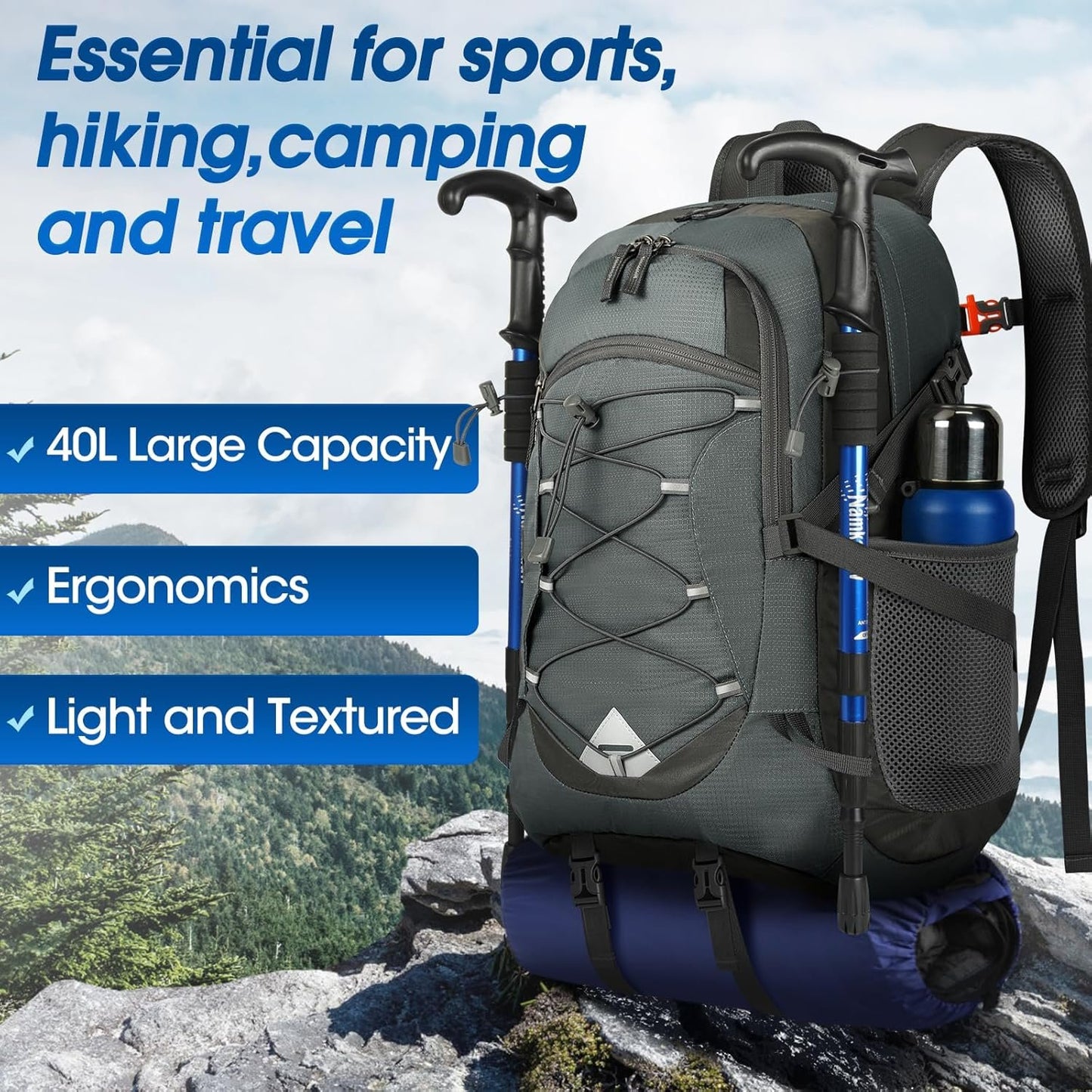 40L Packable Backpack Waterproof Hiking Backpacks Lightweight Outdoor Sport Travel Daypack for Climbing Camping Touring