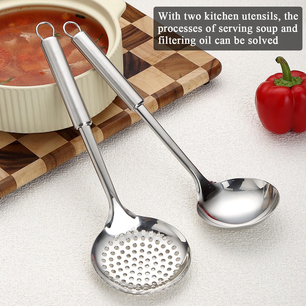 ReaNea Stainless Steel Cooking Utensils Set 4 Pieces, Kitchen Tools Set Include Metal Spatula Set, Kitchen Skimmer, Soup Ladle, Kitchen Gadgets Essentials New Home Must Have