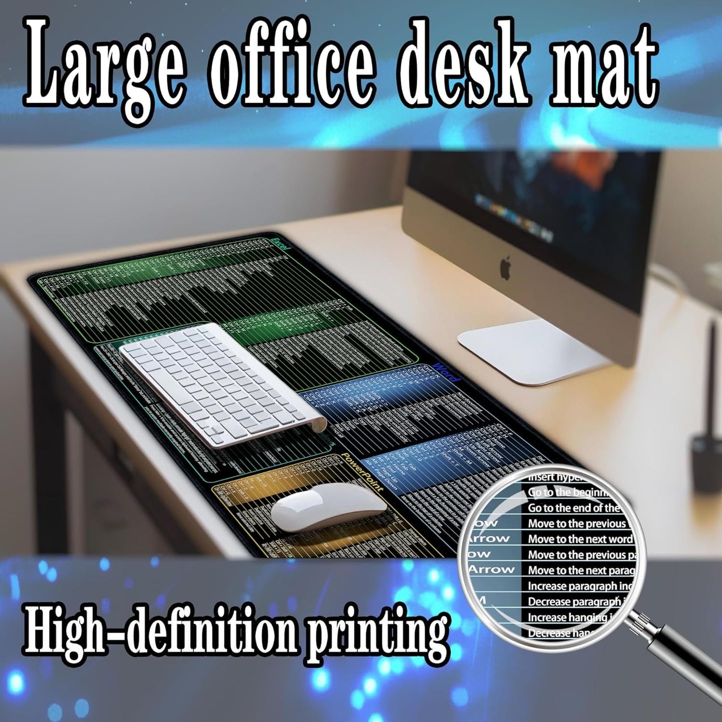 Secret Corner Excel/Word/Windows/PPT Cheat Sheet Mousepad, Extra Large Office Desk Accessories Mat, Keyboard Shortcuts Mouse Pad, Non-Slip Computer Gaming Desk Pad