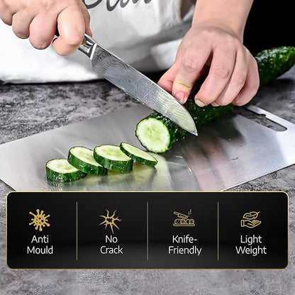 Stainless Steel Cutting Board – 2025 Upgrade – Durable Metal Chopping Board for Kitchen – Double-Sided for Meat, Fish, Vegetables – Dishwasher Safe, Non-Slip, Food-Safe, Titanium Coated