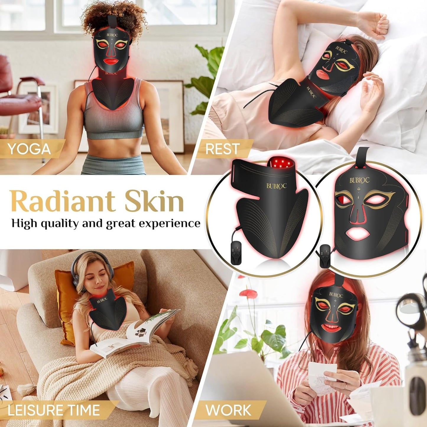 Light Therapy for Face and Neck, Led Contour Face Mask Light Therapy,Multifunction Color Led Light Mask Portable and Rechargeable,Light Therapy At Home and Wireless Led Face Mask Set, Black