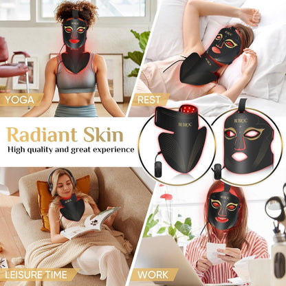 Light Therapy for Face and Neck, Led Contour Face Mask Light Therapy,Multifunction Color Led Light Mask Portable and Rechargeable,Light Therapy At Home and Wireless Led Face Mask Set, Black