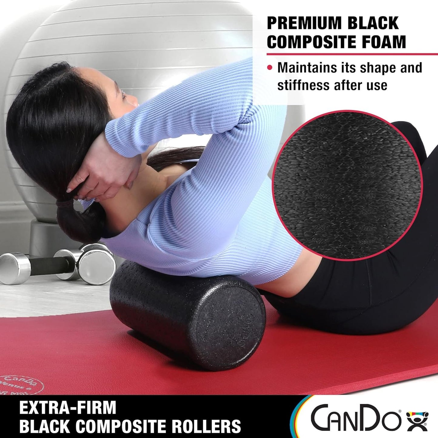 CanDo Black Composite High-Density Foam Rollers for Muscle Restoration Massage Therapy Sport Recovery and Physical Therapy 6" x 36" Round