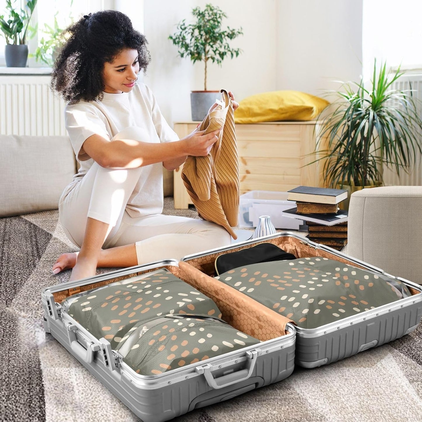 3 Piecing Packing Travel Bag Happy Thanksgiving Autumn Retro Waterproof Organizer Closet Storage Compression Bags Office Storage & Organization