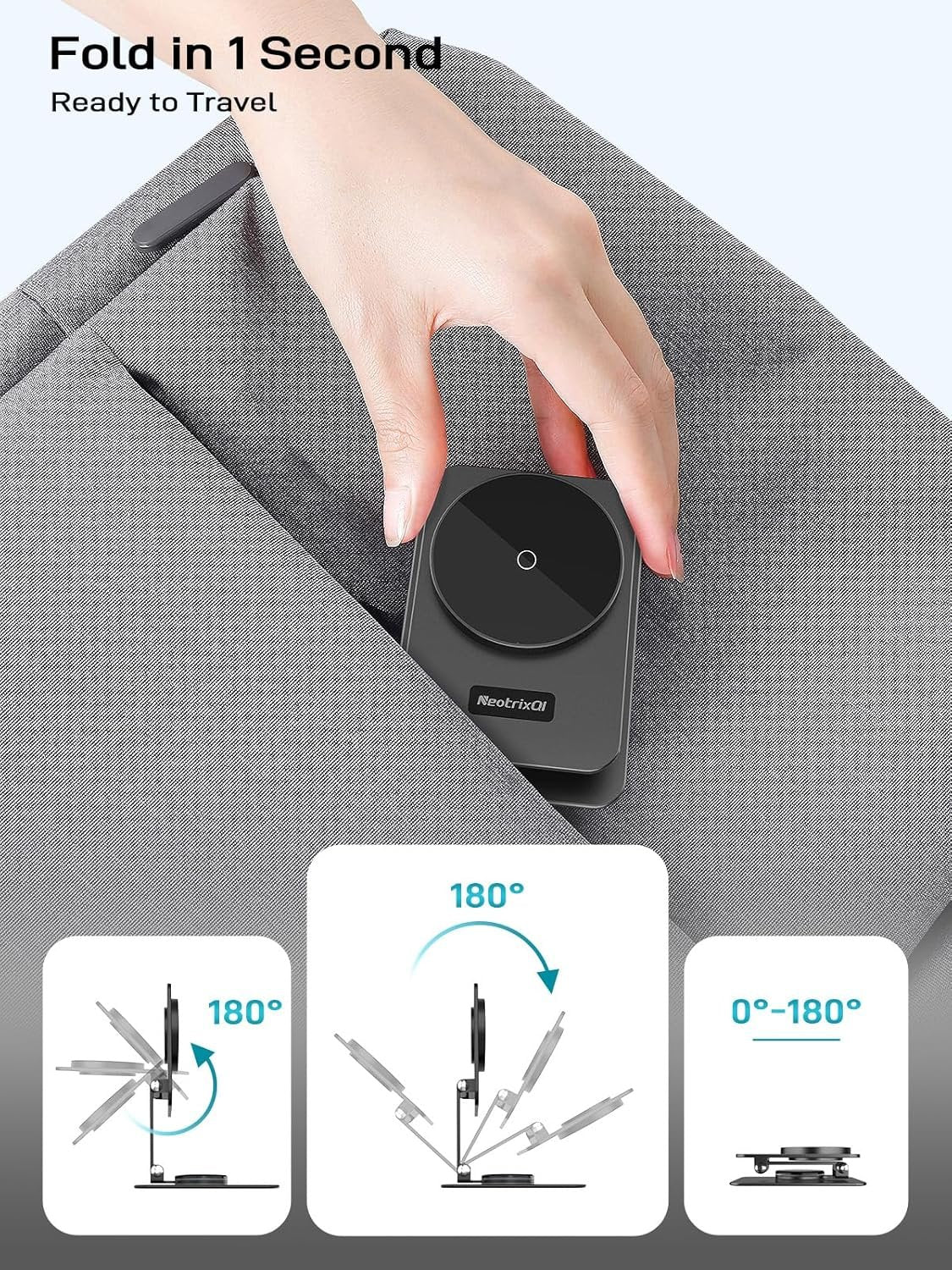 Magnetic Wireless Charger for Samsung Galaxy S25 Ultra/S24, Foldable Travel Mag-Safe Charger Stand for iPhone 16/15/14/Pixel 9 Pro/8, Aluminum Stand Magnet Android Phone Charger 360°Rotation Base