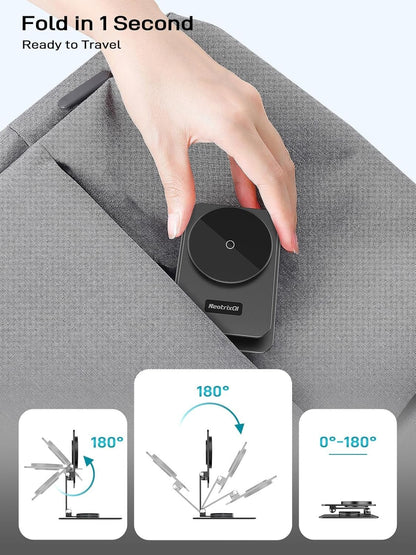 Magnetic Wireless Charger for Samsung Galaxy S25 Ultra/S24, Foldable Travel Mag-Safe Charger Stand for iPhone 16/15/14/Pixel 9 Pro/8, Aluminum Stand Magnet Android Phone Charger 360°Rotation Base