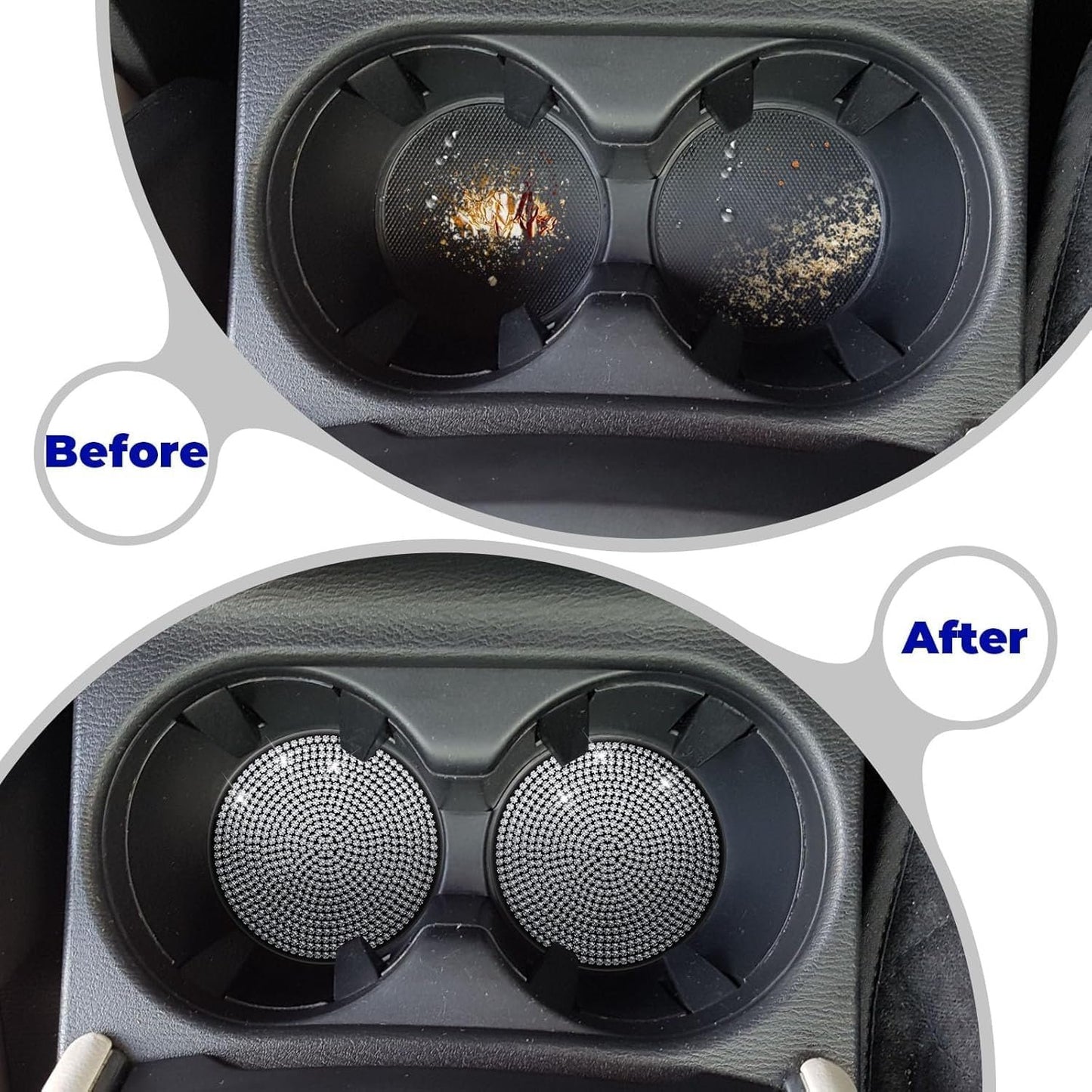2 Pack Car Cup Holder Coaster,Fashion Anti-Slip Shockproof Universal Vehicle Cup Holders Coasters Insert Bling Crystal Rhinestone Auto Automotive Interior Accessories for Women (Black)