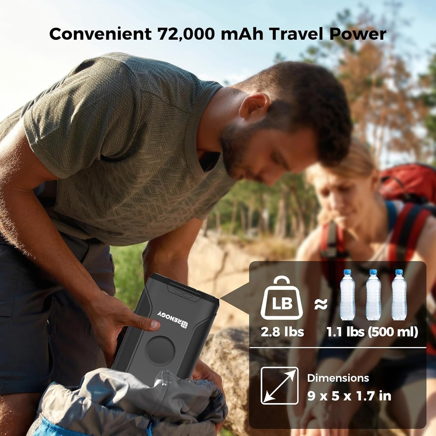 Renogy 72000mAh 266Wh 12v Power Bank, CPAP Battery for Camping, High Capacity Power Bank with DC 12v & Flashlight, CPAP Battery Backup Power Supply, Large Camping Power Bank for CPAP, Emergency