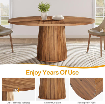 Tribesigns Oval Dining Table for 6 People, 55.11-Inch Farmhouse Kitchen Dinner Table with Cylindrical Pedestal (Brown)