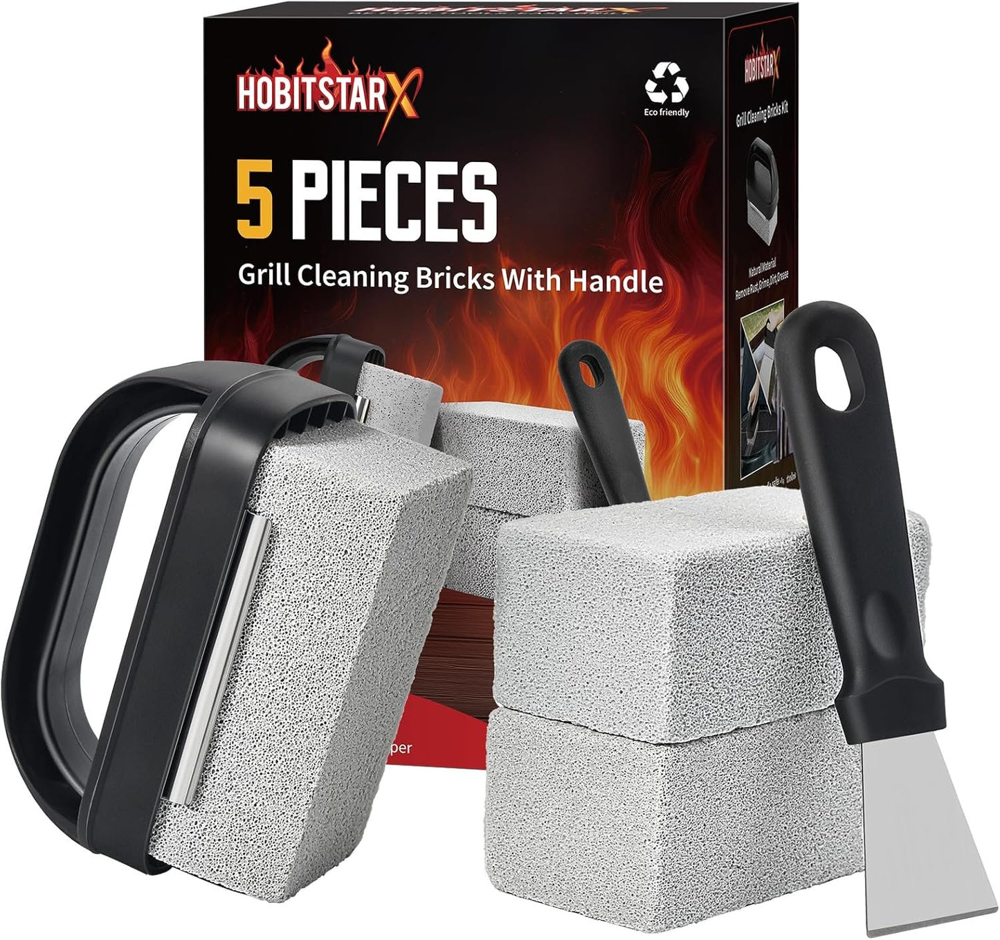 Griddle Stone Grill Brick - Grill Bricks Cleaning Block Barbecue Grill Cleaner Pumice Stone for Blackstone Griddle Accessories Flat Top Brick -3 PCS Grill Cleaning Bricks with Handle