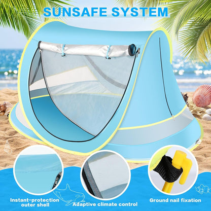 Wilhiker Baby Beach Tent Pop Up: Blue Pop Up Tent with Sun Hat - Kids Sun Tent Portable Uv Protection Tent Baby - Beach Tent for Outdoor Travel Folding Toddler Camping Accessories Sun Shade