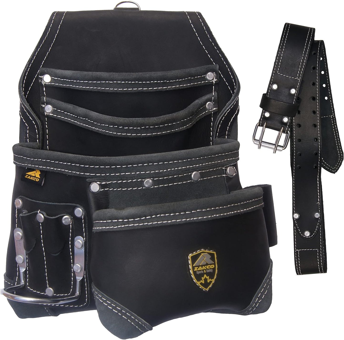 PRO 15. 8 Pockets Carpenters Nail & Tool Pouch with Belt, Genuine Leather Flower Tool Belt, Tool Holder, Electrician, Framer, Drywall Tool Bag