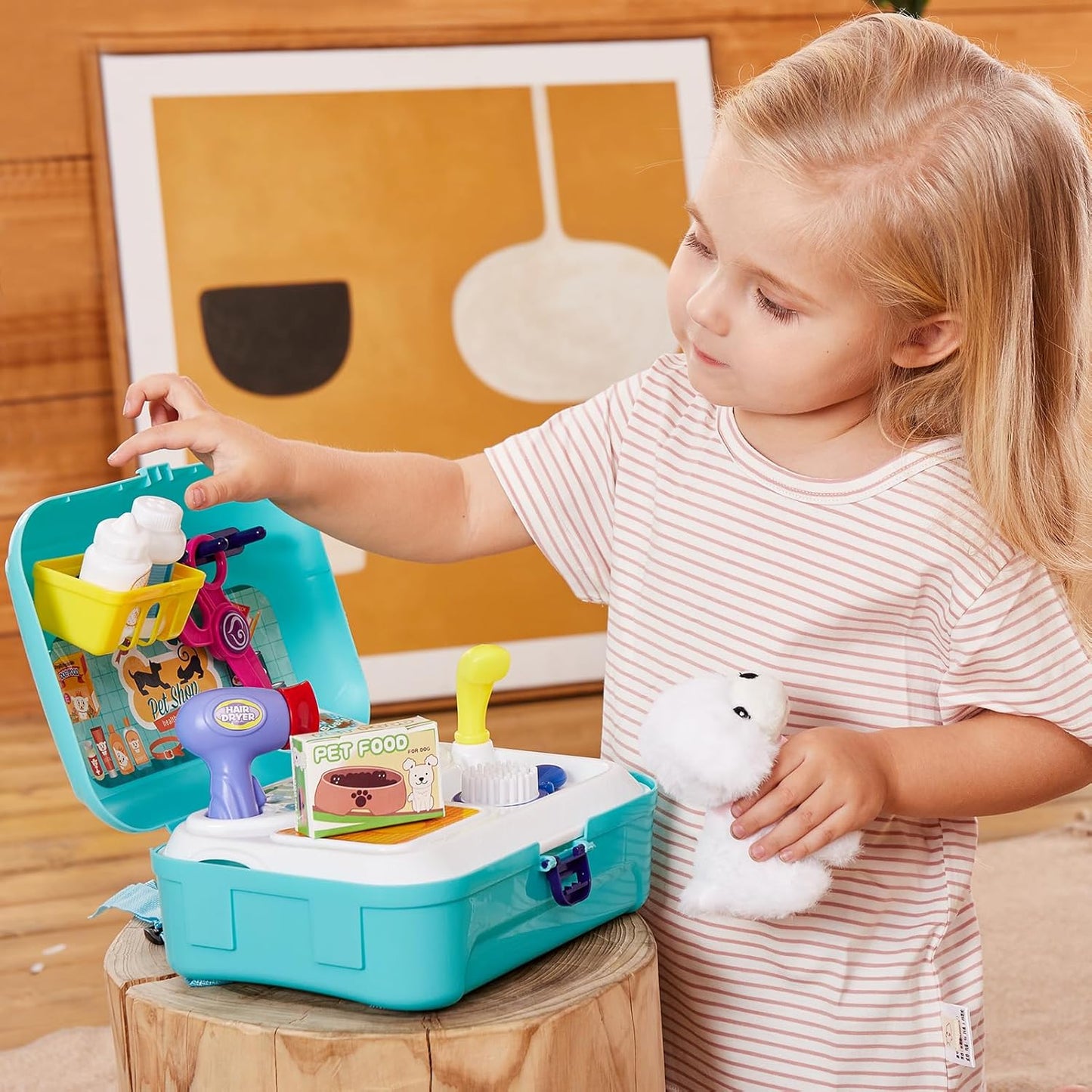 HERSITY Vet Toy Pet Care Kit Role Play Set Grooming Feeding Dog Animal Games Backpack Educational Toy for Kids 3 4 5 Years Old Girls Boys