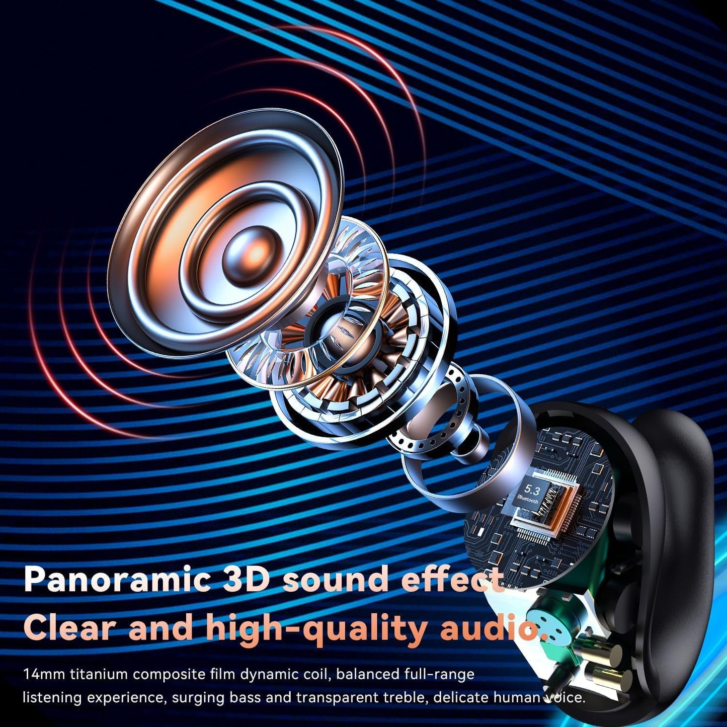 Wireless Earbuds Bluetooth V5.3 Clip-On Open Headphones with Charging Case Waterproof Earbuds Built in Mics Long Playtime High-Fidelity Stereo Earphone Noise Reduction Bluetooth Headsets for Sports