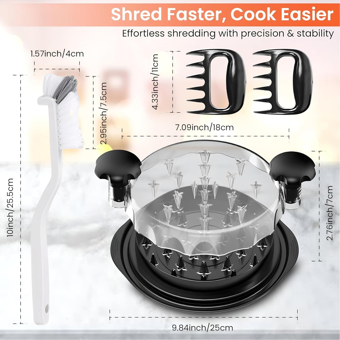 Chicken Shredder Tool Twist Large - 10'' Meat Shredder for Chicken Breast,Visible Kitchen Gadgets Meat Grinder Machine with Brush,Strong Anti-Slip Strip,BPA Free, Suitable for Pork Beef Chicken