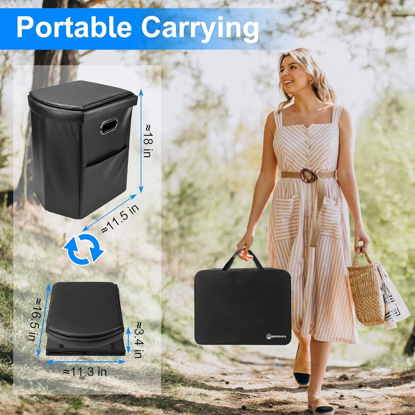 Brarvagur XXL Portable Toilet Camping for Adults,17.5" Foldable Extra Large Camping Toilet Portable, Portative Travel Toilet with Handbag for Hiking, Roadtrip, Trucks, Car, Boat, Tent and Beach