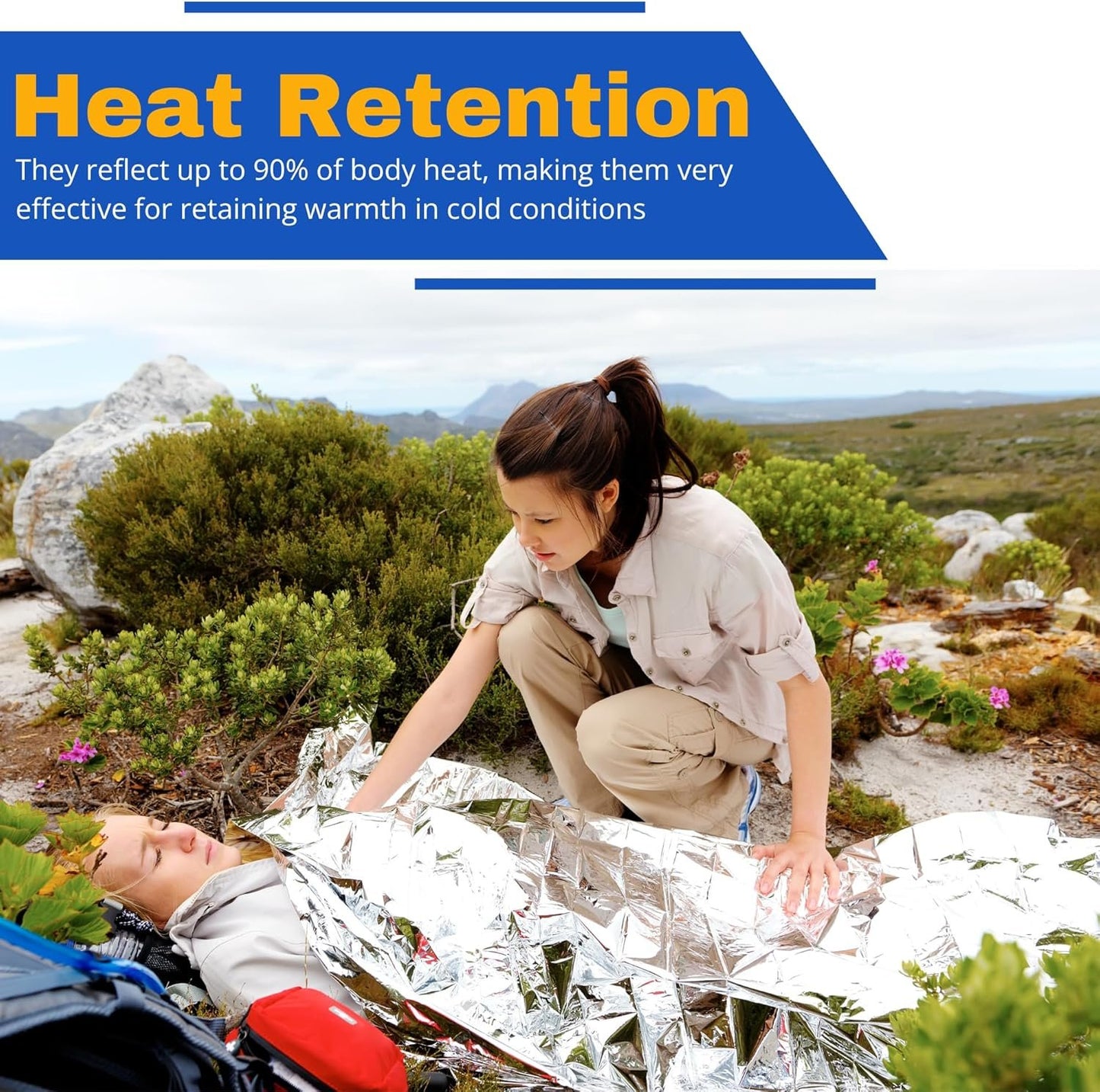 FRONTLINE Emergency Thermal Blankets Large 54" x 84" Mylar Blankets Survival Gear Camping Gear Emergency Space Blanket First Aid for Survival (4)