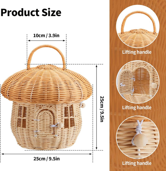 Handmade Wicker Mushroom-Shaped Storage Basket for Outdoor, Kids, Decor, Photography Props