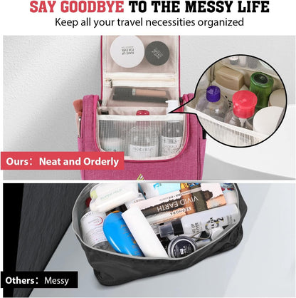 Hikenture Toiletry Bag for Women,Travel Toiletries Bag, Hanging Cosmetic Bag for Makeup,Water-Resistant Bathroom Shower Bag Travel Organizer Trousse De Toilette Voyage(Pink)