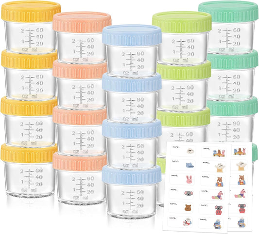 HuanShiJingXuan 20 Pack Glass Baby Food Storage Containers, 4 oz, Safe for Baby Food, Jams, Fruits, Salads, Jellies, Spices, Nuts, Homemade Desserts, Microwave & Dishwasher Safe, BPA Free Reusable