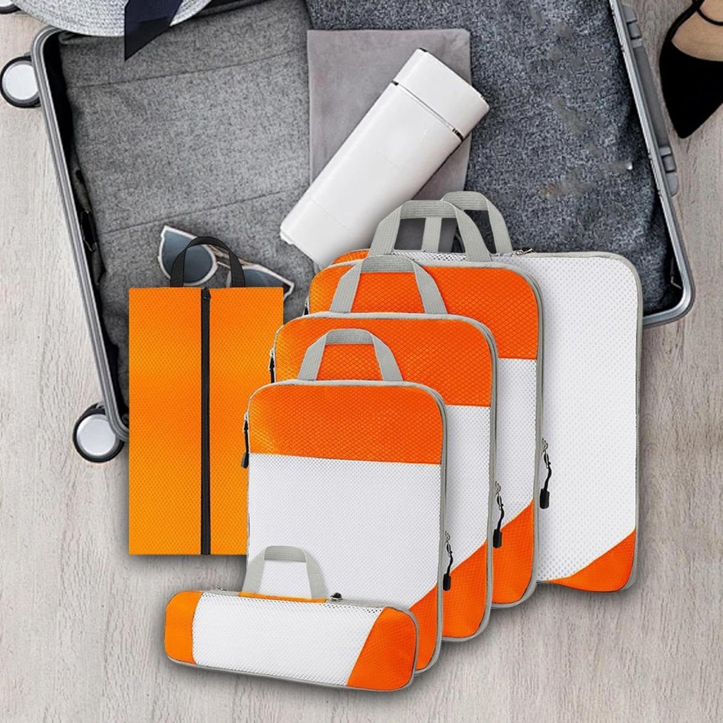 Generic 6-Piece Travel Packing Cubes Set for Efficient Organization on The Go, Orange