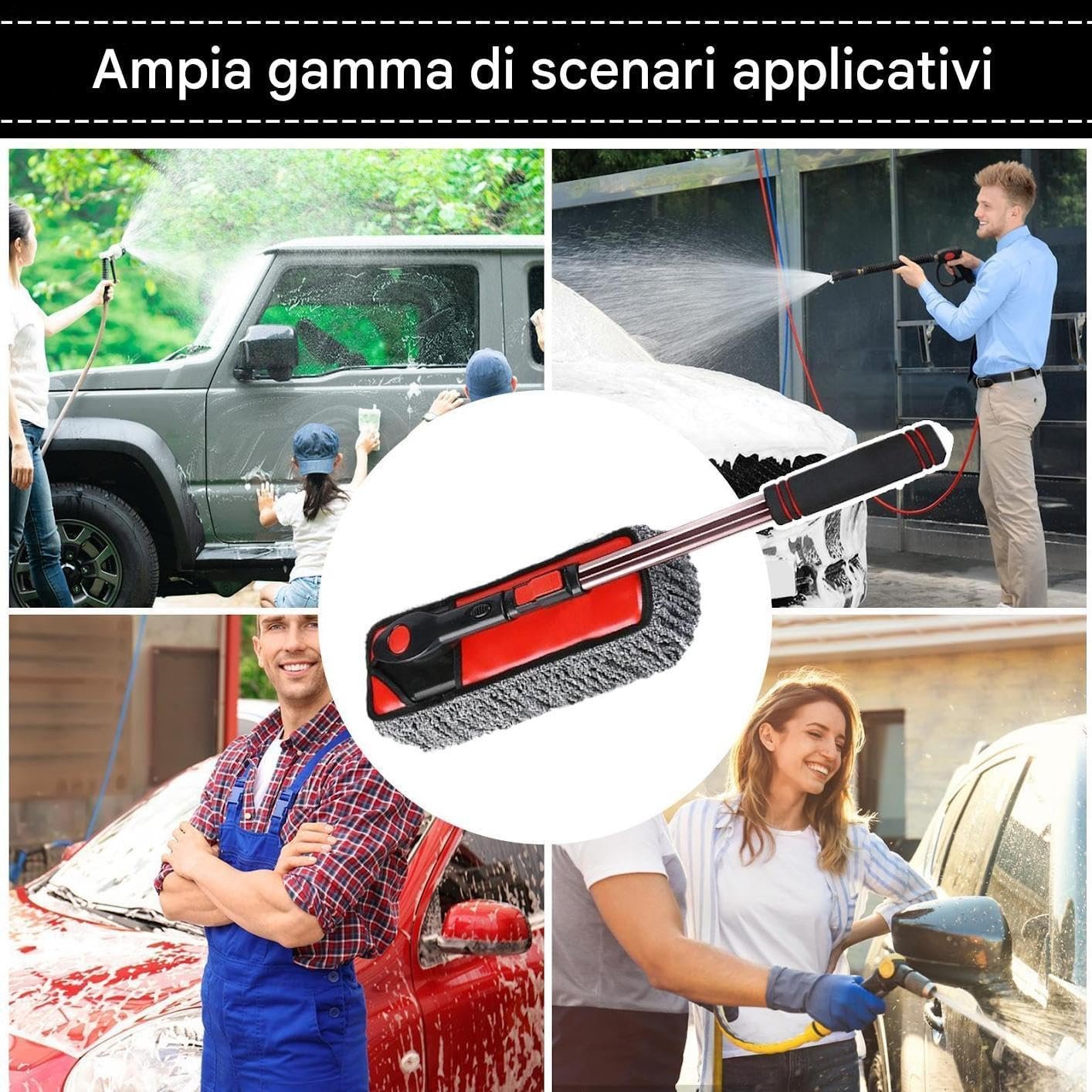 Zqkimzi Car Washing Brush, Windshield Cleaner, 360-Degree Rotation Scrubber Duster Mop with Extendable Handle, Auto Truck RV Window Detailing, Snow Removal Cleaning Tool, 80-105cm