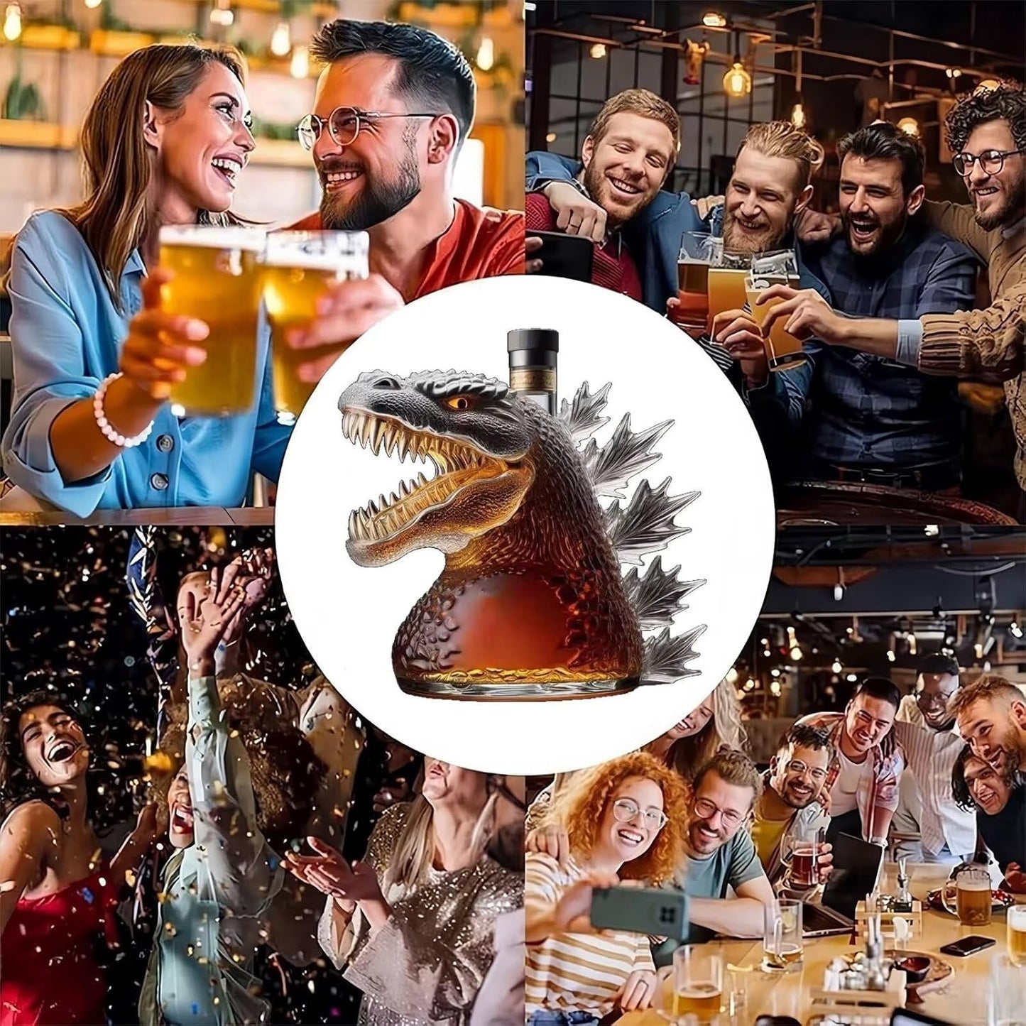 Whiskey Bottle Monster 10 oz Novelty Glass Wine Decanter Beautiful Carved Creative Liquor Dispenser Hand-Blown Unique Home Bar Decor Gift for Men Whiskey Lovers & Collectible Drinkware