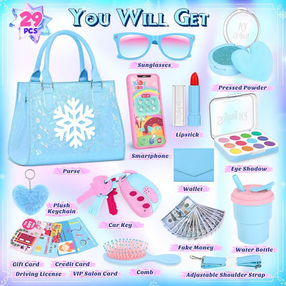Little Girls Purse, Frozen Toys for Girls Gifts, Toddler Purse Pretend Makeup, Play Purse For Little Girls, Kids Toy Frozen Purse, Birthday Christmas Princess Gifts Toys For 3 4 5 6 7 8 Year Old Girls