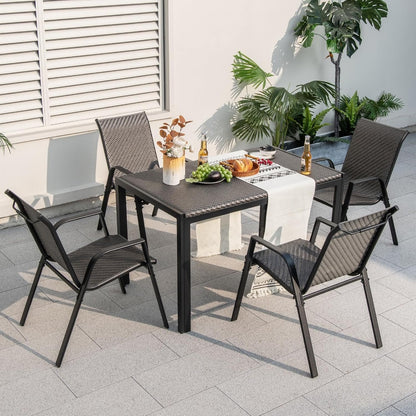 Tangkula Patio Wicker Dining Table for 6, 48 Inch Rectangular Table with Rattan Tabletop & Heavy-Duty Metal Frame, Outdoor Dining Table for Front Porch, Backyard