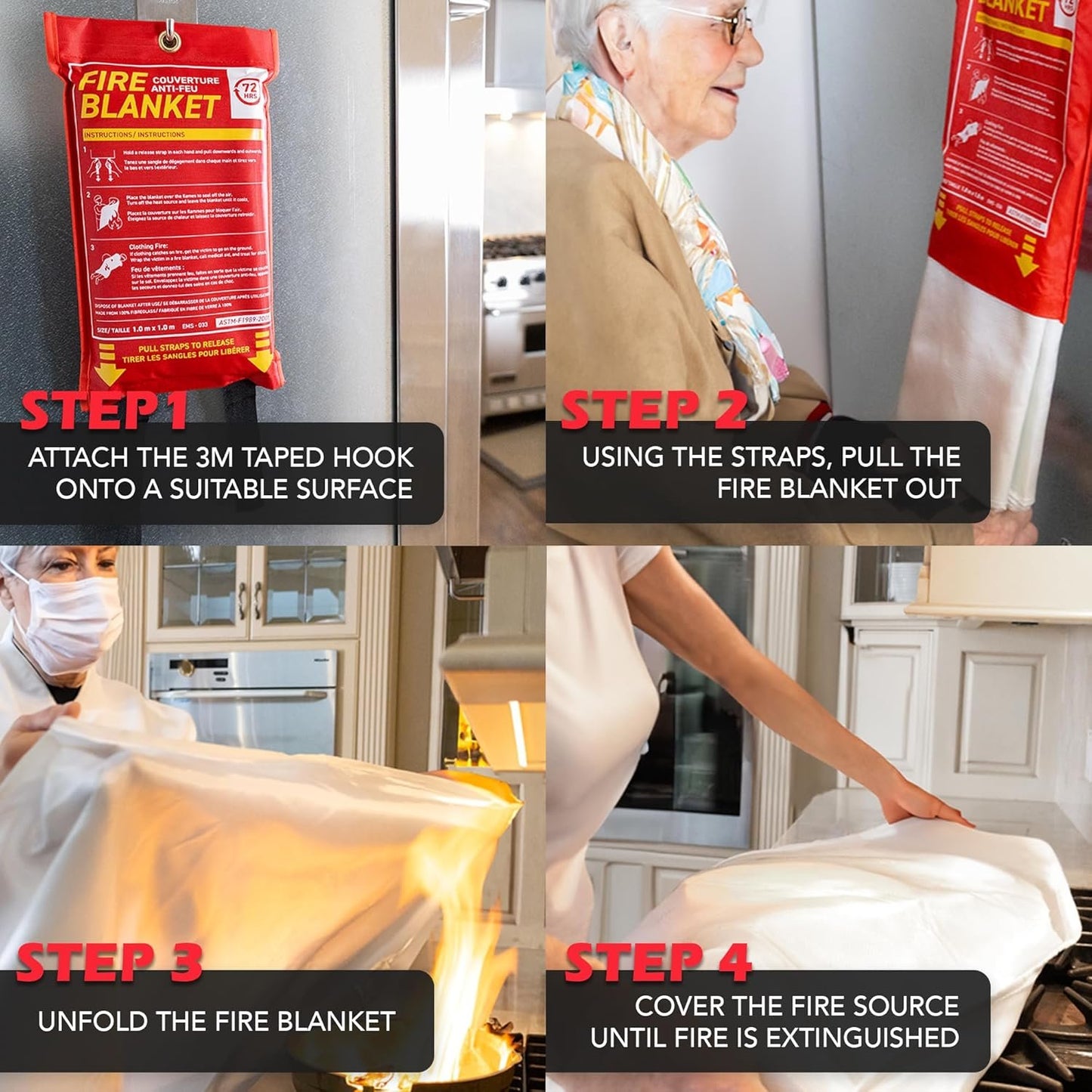 72 HRS Fiberglass XL Fire Blanket - Fire Blanket for Home, Kitchen Fire Blanket | Fire Extinguishers Home | Essential Fire Safety Tool, Emergency Fire Blanket Canada | (2PC 1.2x1.8m 47"x71")