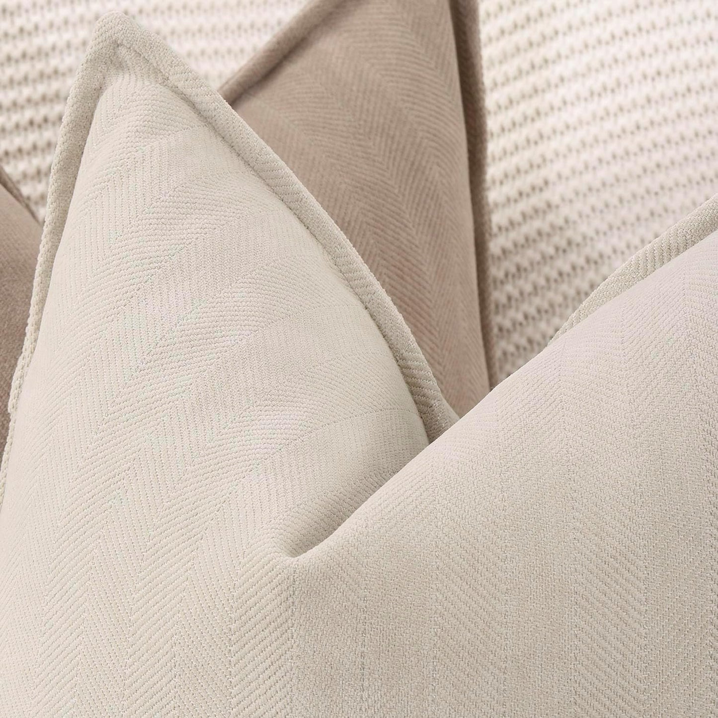 MADIZZ Textured Chenille Throw Pillow Covers Set of 2 Super Soft Decorative Pillow Covers Boho Cushion Covers Modern Farmhouse Home Decor for Sofa Bedroom 18x18 inch Beige