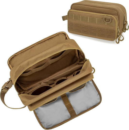 Prokva Tactical Toiletry Travel Bag for Men, Dopp Kit Shaving Organizer Case for Toiletries, Shower and Grooming Care Accessories, Khaki(Empty Bag Only, Patent Design)