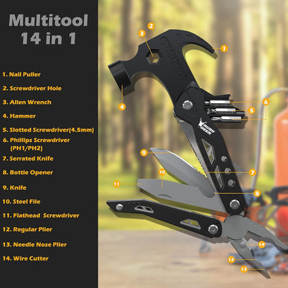 Rush Deer 14-in-1 Multitool, Gifts for Dad, Mini Hammer Multitool, Small Hammer Tool, Survival Gear and Supplies, Christmas Gift for Boy Husbands