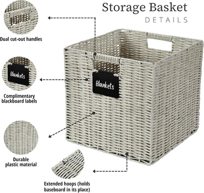 DECOMOMO Wicker Baskets Storage Organization Waterproof Plastic Storage Cubes for Toys, Books, Clothes (Set of 4 - Pastel Green)