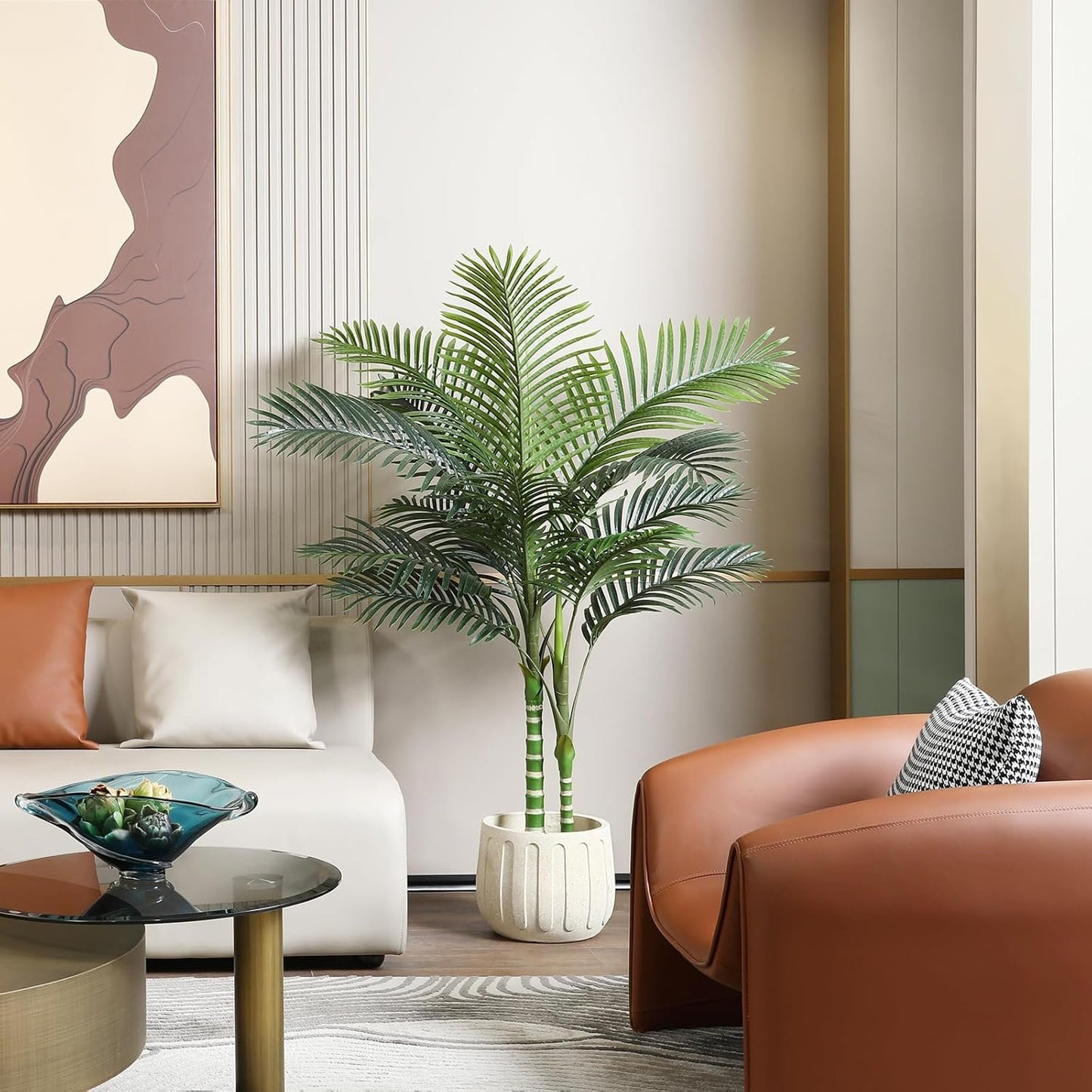 OAKRED Artificial Golden Cane Palm Tree,5FT Tall Fake Plant Faux Palm Plants for Indoor,Artificial Plants for Office Home Living Room Patio Decor