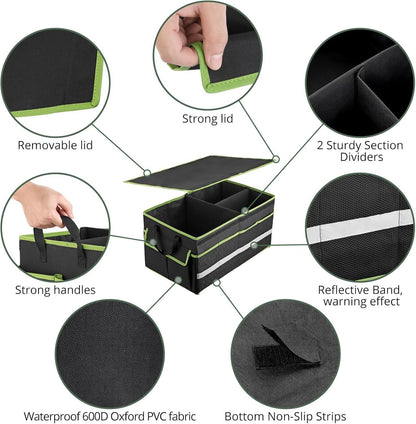 EYPINS Car Trunk Organizer Waterproof - 55x32.5x28 cm Collapsible Multi-Compartment Car Organizers with Lid, Dual Carry Handles Trunk Storage Box with 12 Pockets for SUV Truck Sedan Backseat