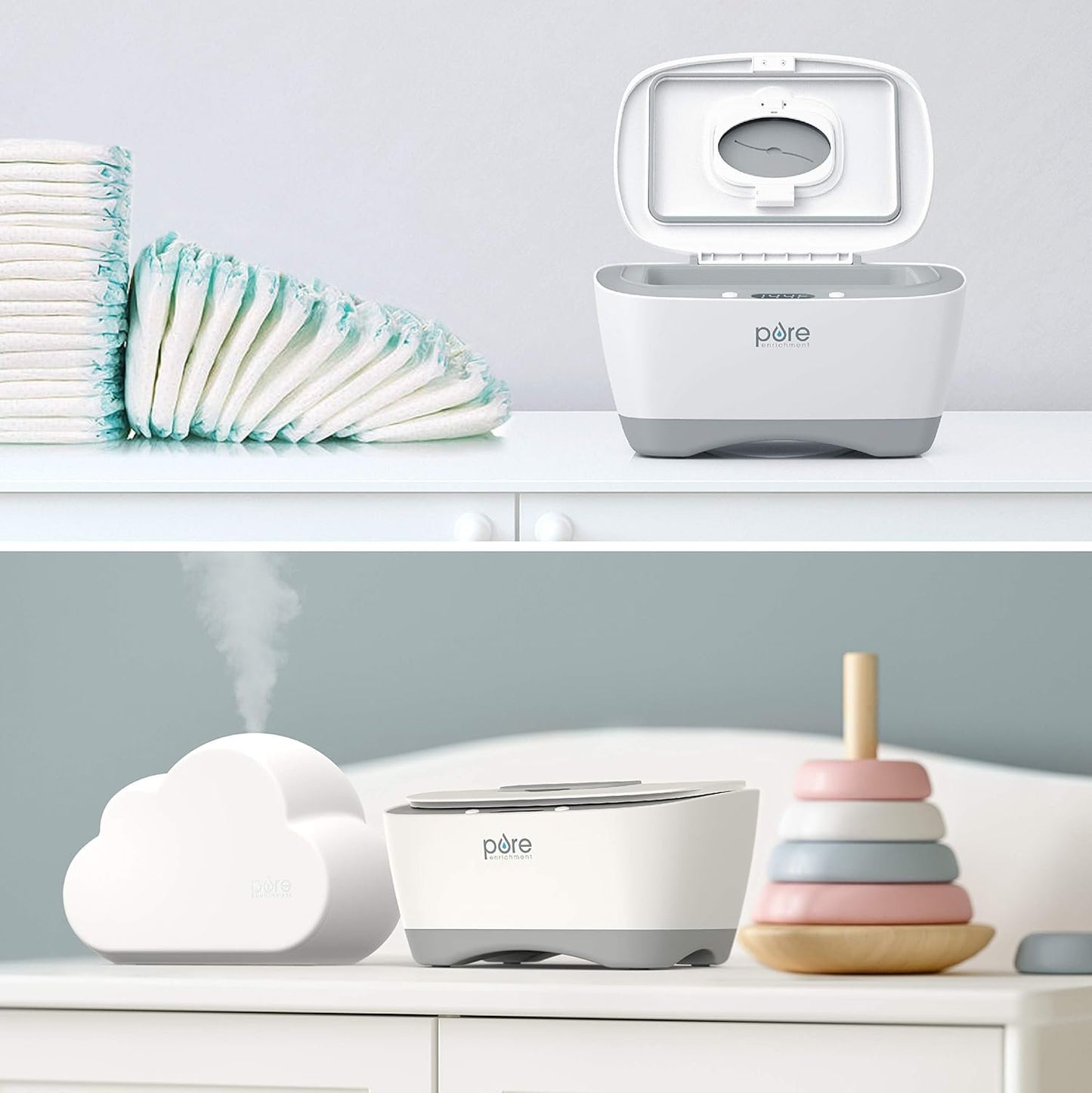 PureBaby™ Wipe Warmer with Digital Display - Easy-Feed Dispenser with 3 Heat Settings, LCD Display, 80 Wipe Capacity, Naturally Steam Heated for Maximum Comfort and Safety for Baby