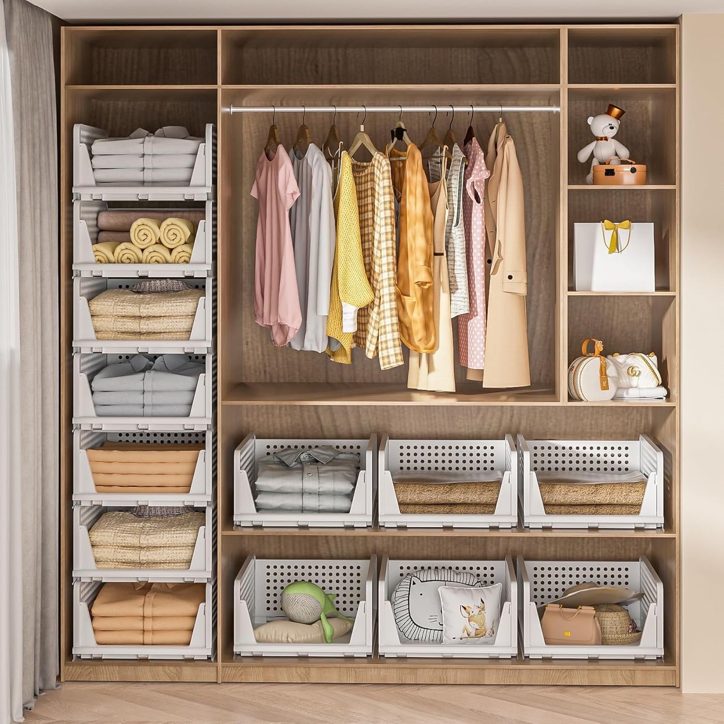 Neprock 4 Pack Stackable Storage Bins, Closet Organizers Plastic Storage Drawers Stackable Drawers, Wardrobe Closet Organizers and Storage for Clothes, Bedroom, Kitchen, Office, Bathroom(4L)