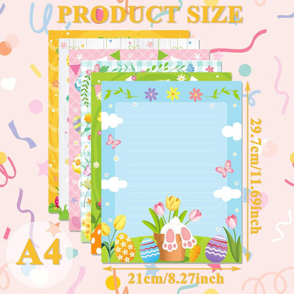 GLKTOPO 60 Sheets Easter Stationery Paper, 8.5" x 11" Double Sided Holiday Letterhead, Multicolor Bunny Egg Pattern Writing Paper for Notes Cards Invitation Scrapbook Crafts to Do List - 6 Design