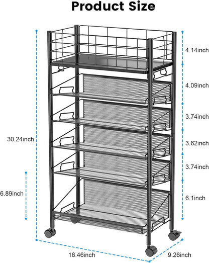 Rolling File Cart with Wheels,Shrivee 6 Tier Metal Rolling File Organizer Cart Beside Desk,Mobile Book Carts with Wheels for Office Home School Teacher Classroom Paper Letter Organization,Black