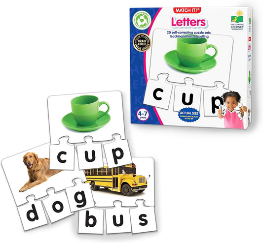 The Learning Journey Match It! Letters - 20-Piece Self-Correcting Spelling Puzzle for Kids | Early Reading & Phonics Learning Game | 3-Letter Words | Educational Toy for Ages 4+