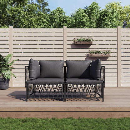Homgoday Garden Lounge Set of 2 with Anthracite Steel Cushions, Garden Living Room, Sunbeds, Sofa Bed Furniture, for Outdoor Patio, Swimming Pool, Balcony