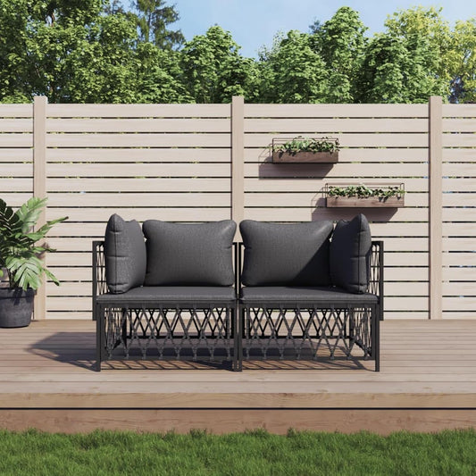 Homgoday Garden Lounge Set of 2 with Anthracite Steel Cushions, Garden Living Room, Sunbeds, Sofa Bed Furniture, for Outdoor Patio, Swimming Pool, Balcony
