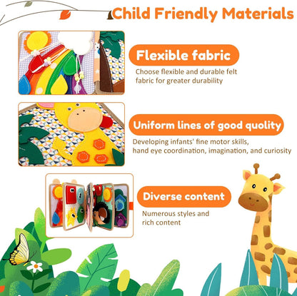 Quiet Book for Toddlers 1-3, Activity Book, Montessori Busy Board for Boys and Girls, Educational Sensory Learning Toys, Animals Sensory Books, Felt Toddler Travel Toys