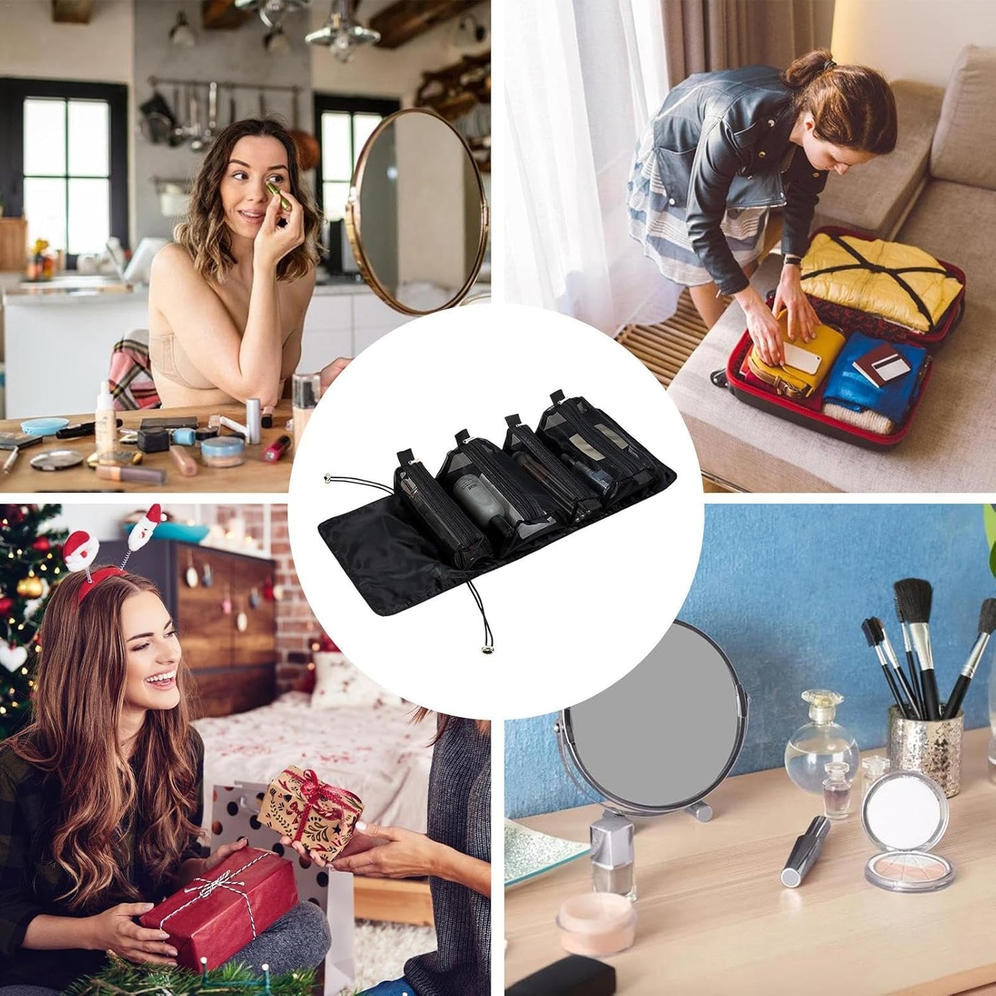 Roll up Travel Bag for Toiletries | Travel Makeup Organizer,Packing Organizers, Foldable Toiletries Case Cosmetic Container for Vacation Business Trips