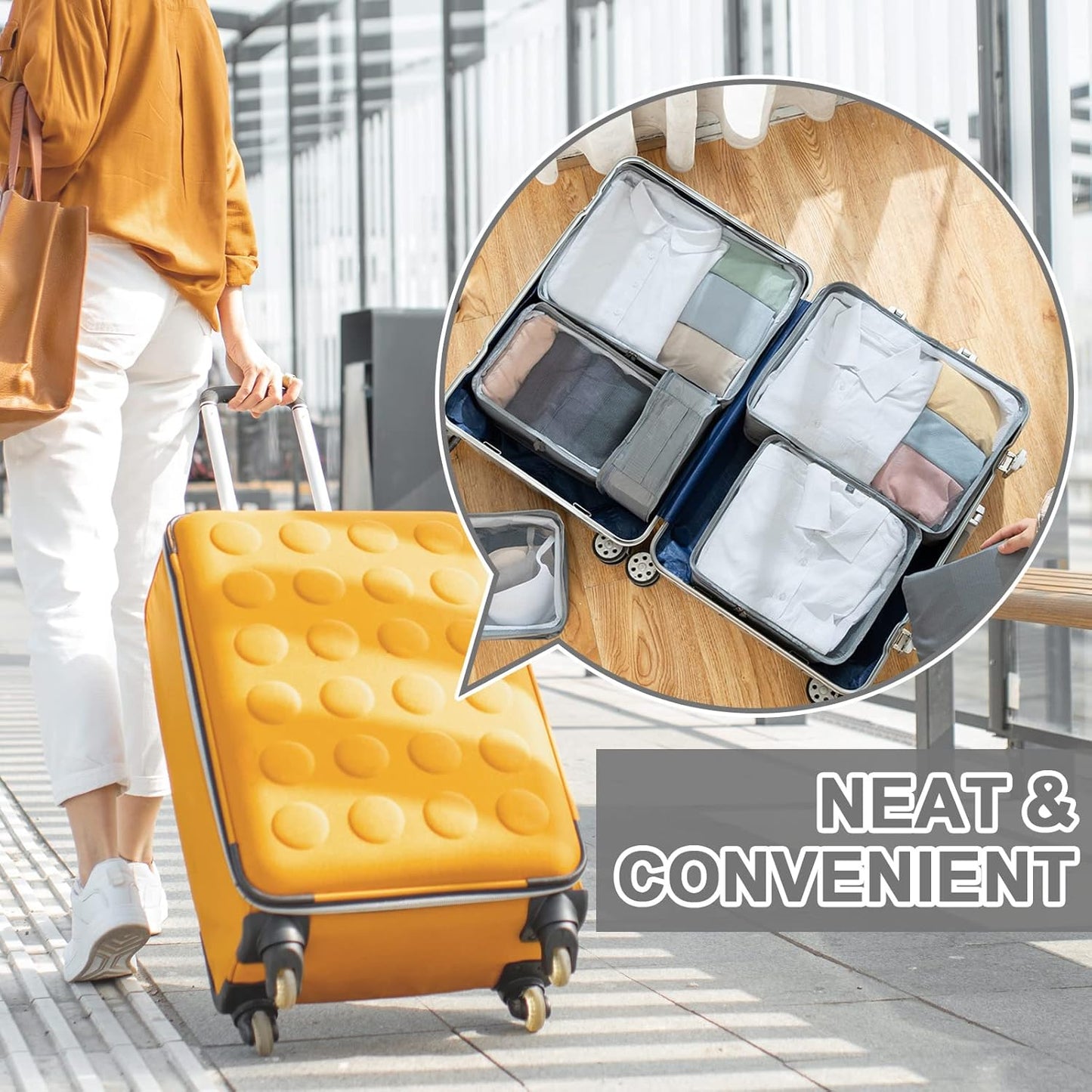 ShawFly Suitcase Organizer Packing Cubes, 7 Pieces Travel Cubes for Suitcase Lightweight Luggage Packing Organizer Essential Travel Bags for Travel Accessories (Grey)