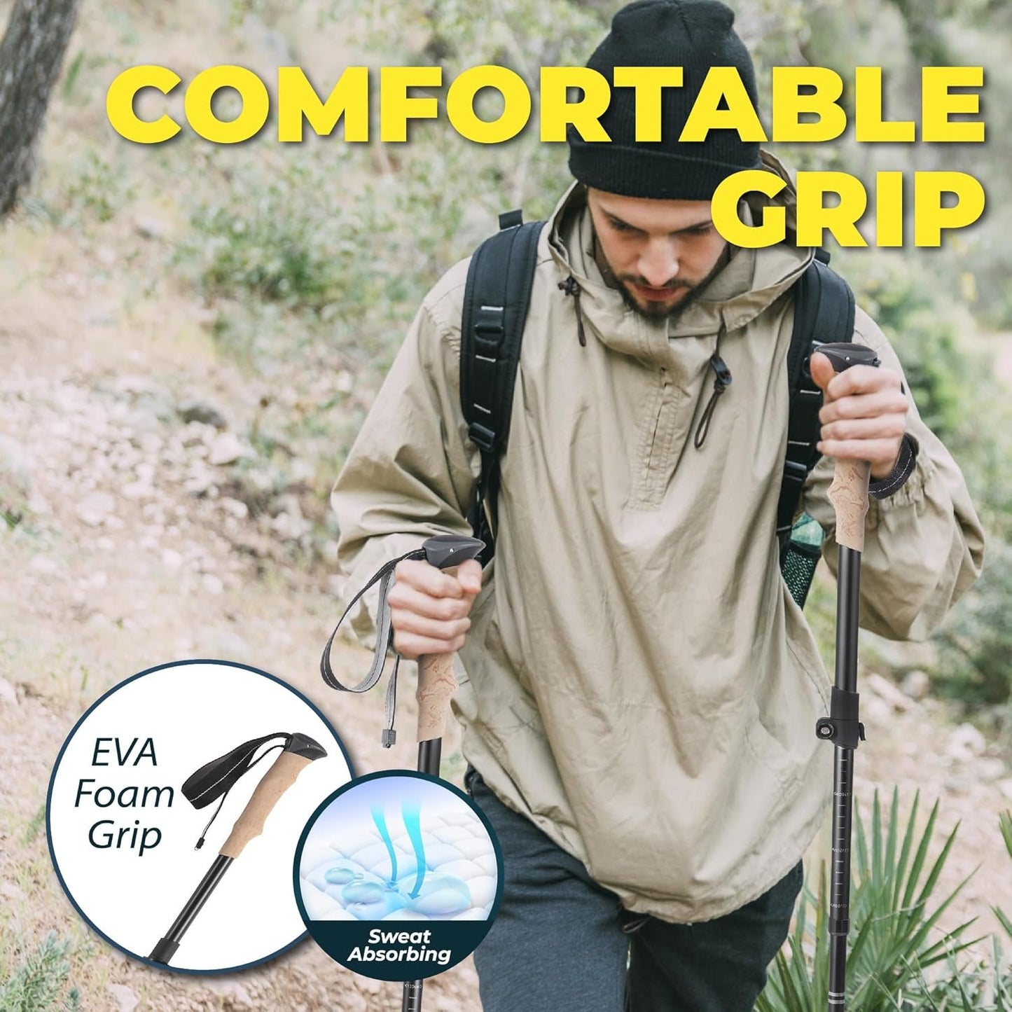 TREKOLOGY Trekking Poles – Adjustable, Collapsible Hiking,Walking Sticks for Men & Women, Lightweight Folding Poles for Backpacking, Seniors & Travel – TREKZ XE