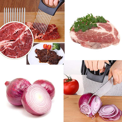 Onion Cutter Holder,Vegetable Slicer Cutting Tools, Meat Slicer Meat Tenderizer Needle, Handy Kitchen Gadgets Safety Cooking Tools