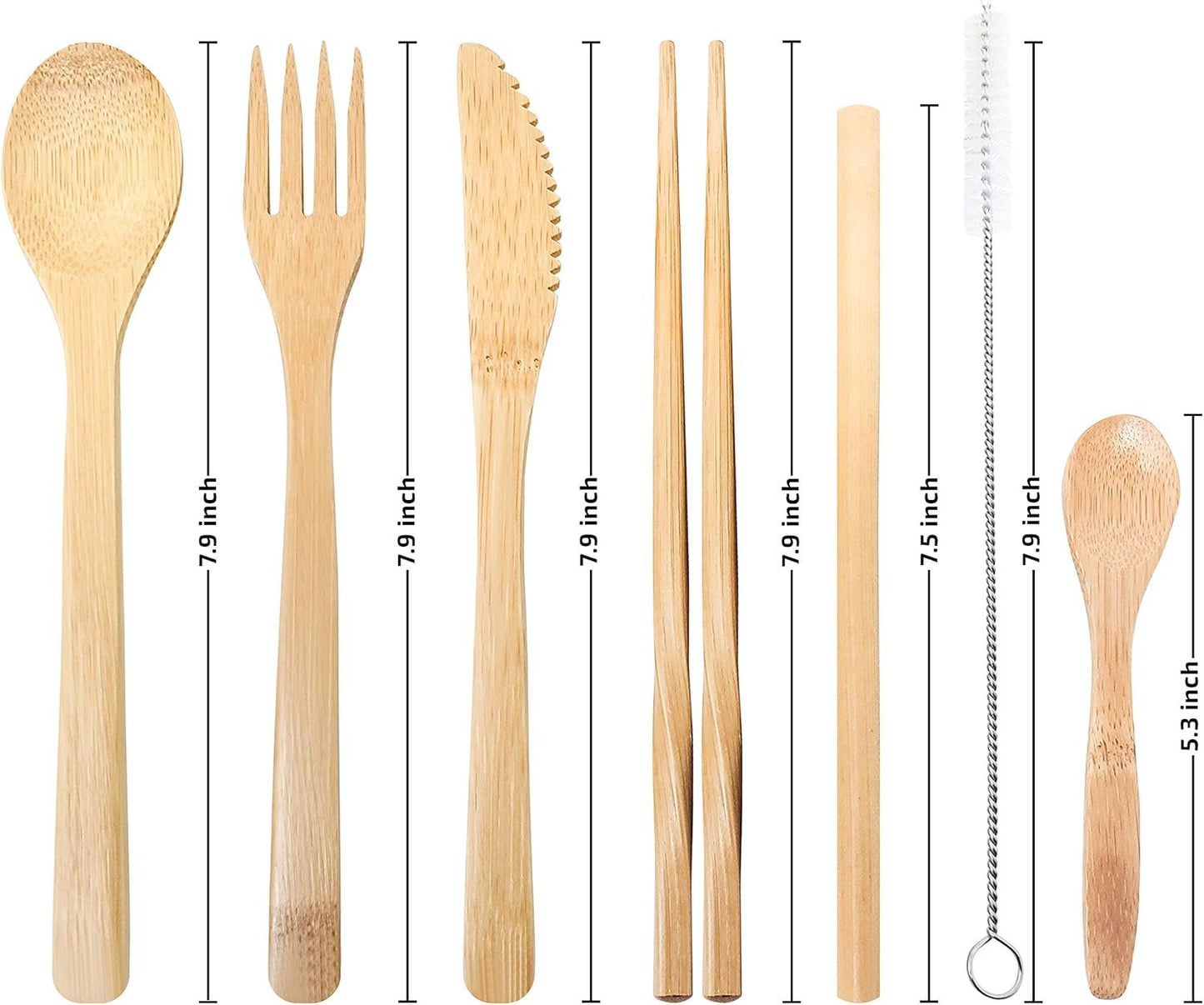 Bmbu ToGo Bamboo Cutlery Set | Bamboo Travel Utensils | Reusable Cutlery Set | Include Knife Fork Small Spoon Large Spoon Chopsticks and Straw (White, 1 Pack)